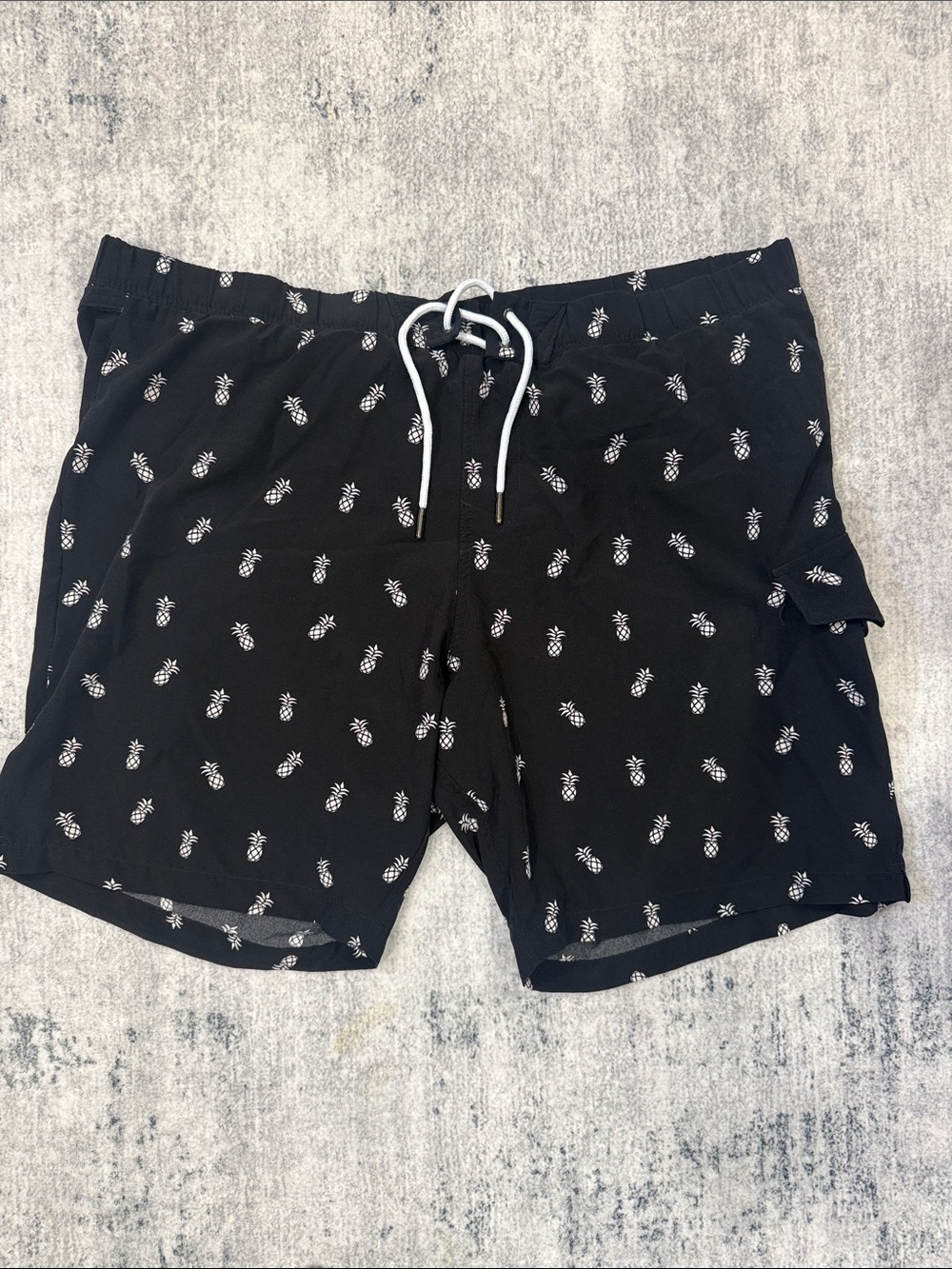 Sovereign Code Black Swim Shorts with White Pineapple Print